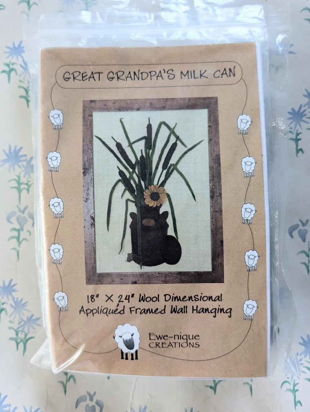 Ewe-nique Creations Great Grandpa's Milk Can Wool Applique Wall Hanging Kit NEW